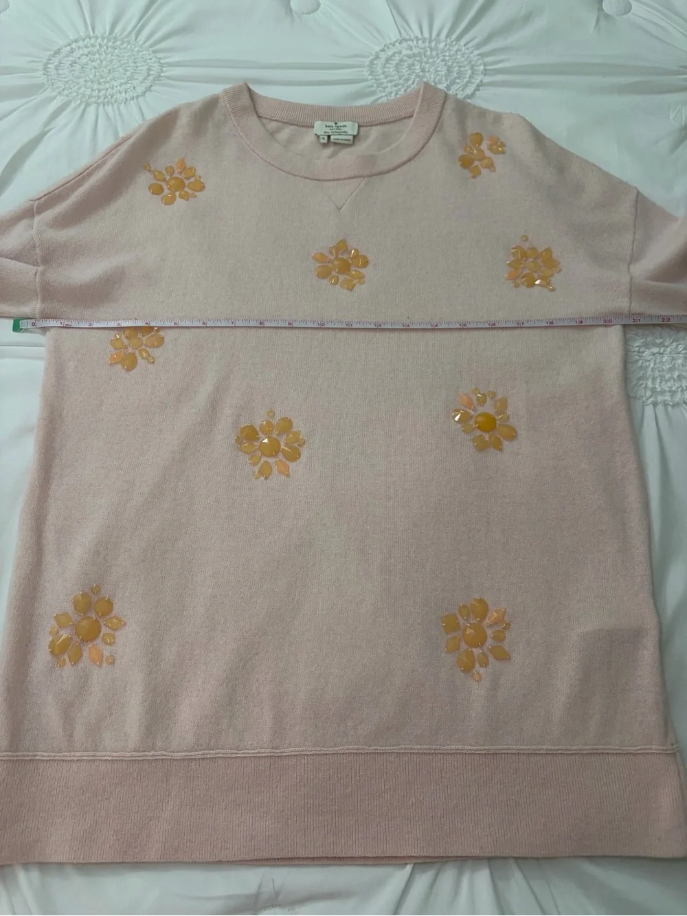 Kate Spade Live Colorfully Beaded Light Pink Peach Wool & Cashmere Sweater Small